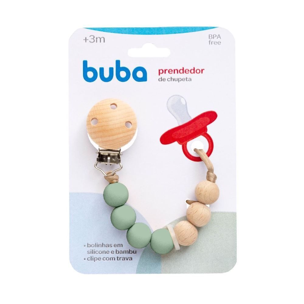Prendedor De Chupeta Silicone E Bambu - Buba