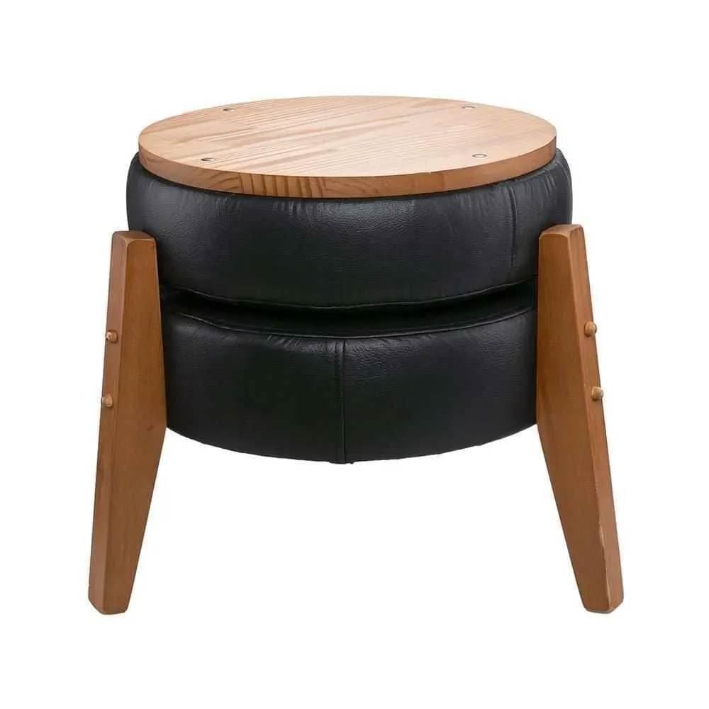 Puff Multiuso Jakarta 39X41 Cm Havan Casa - Preto/Couro Sintético