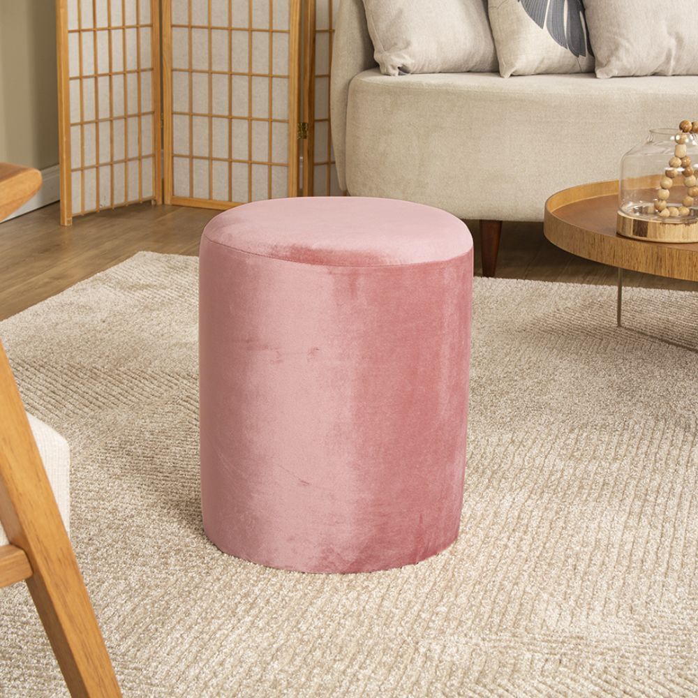 Puff Redondo Veludo 42 Cm Havan Casa - Rosa