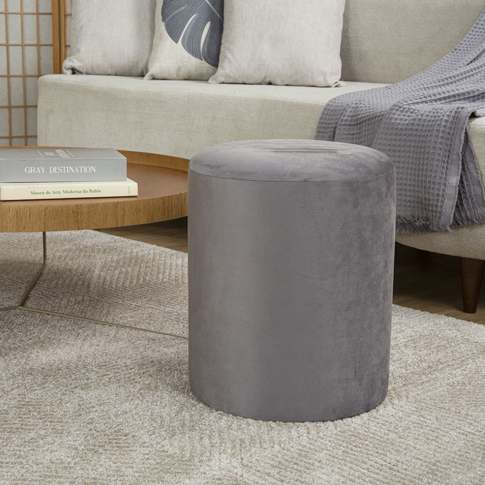 Puff Redondo Veludo 42 Cm Havan Casa - Cinza 
