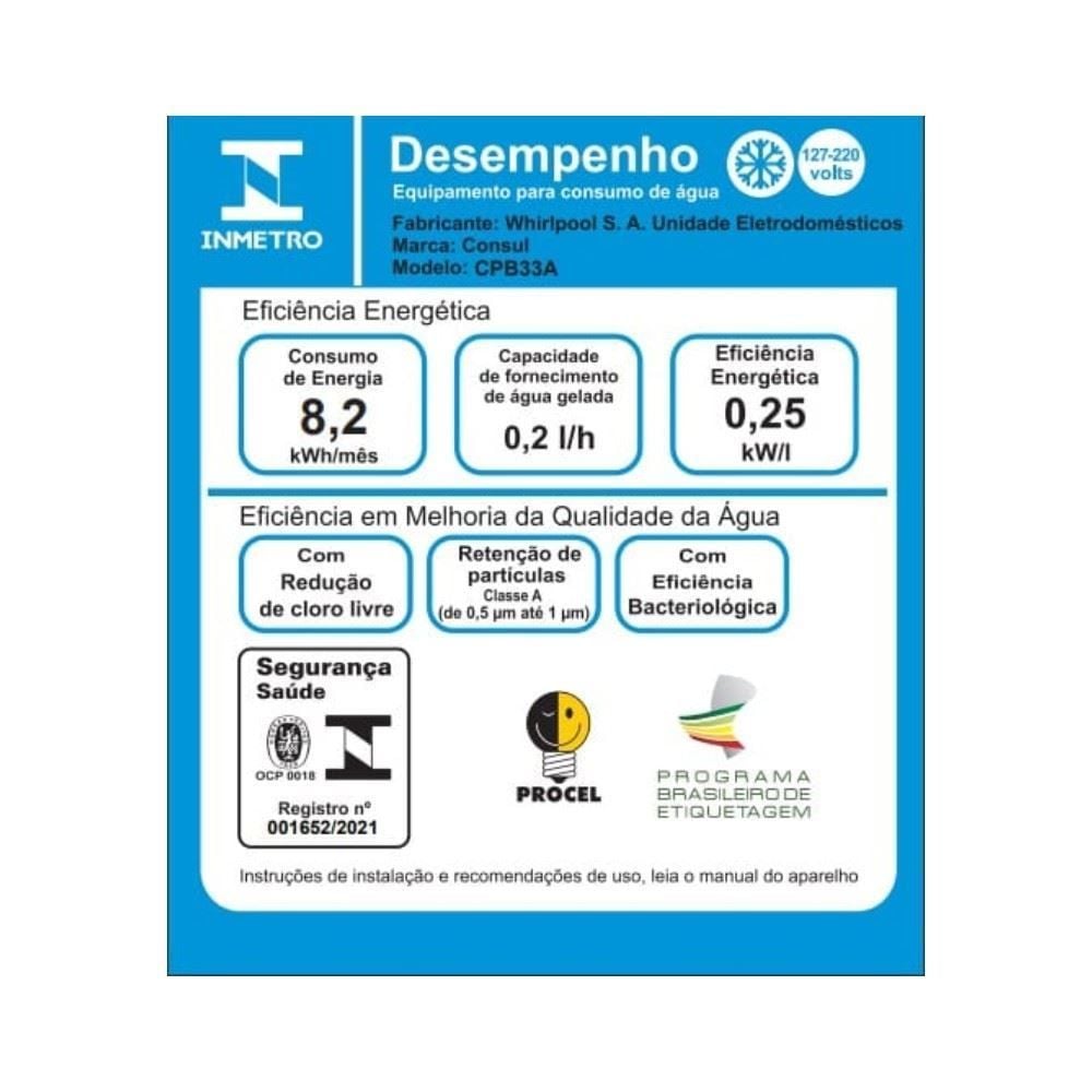 Purificador de Água Consul Eletrônico com Refrigeração Cpb33ab - Bivolt