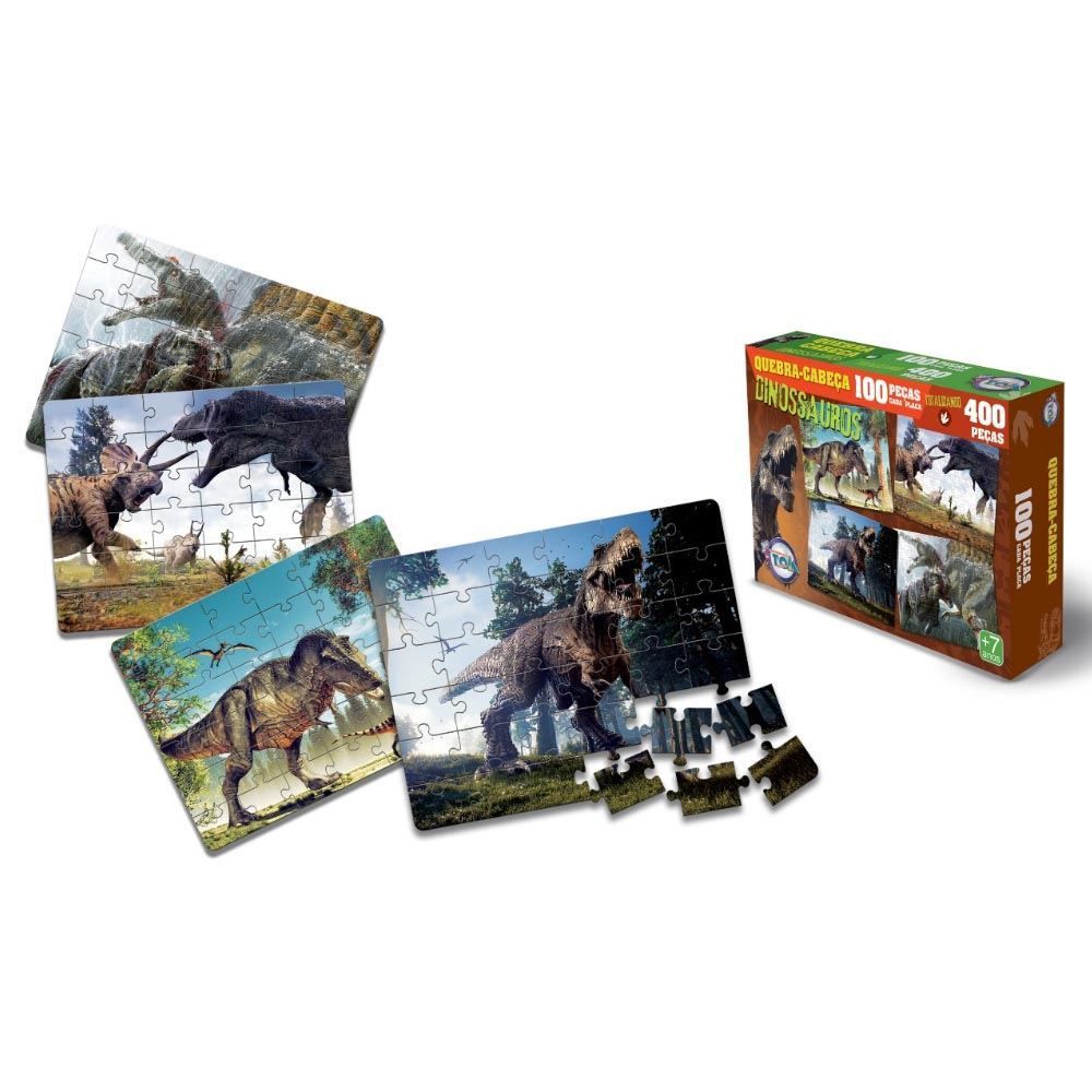 Quebra-Cabeça Puzzle Dinossauros 4 em 1 Toia - 12150