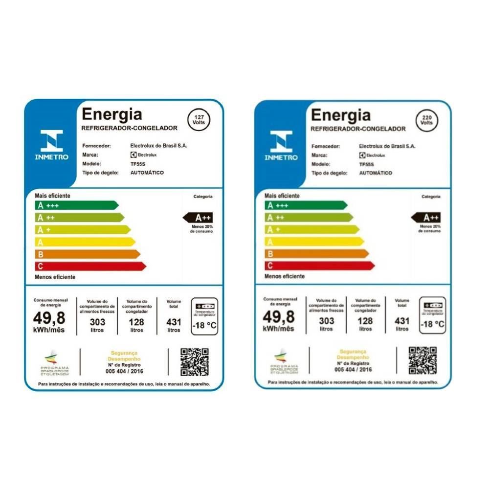 Refrigerador Geladeira Frost Free 431 Litros TF55S Inox Electrolux