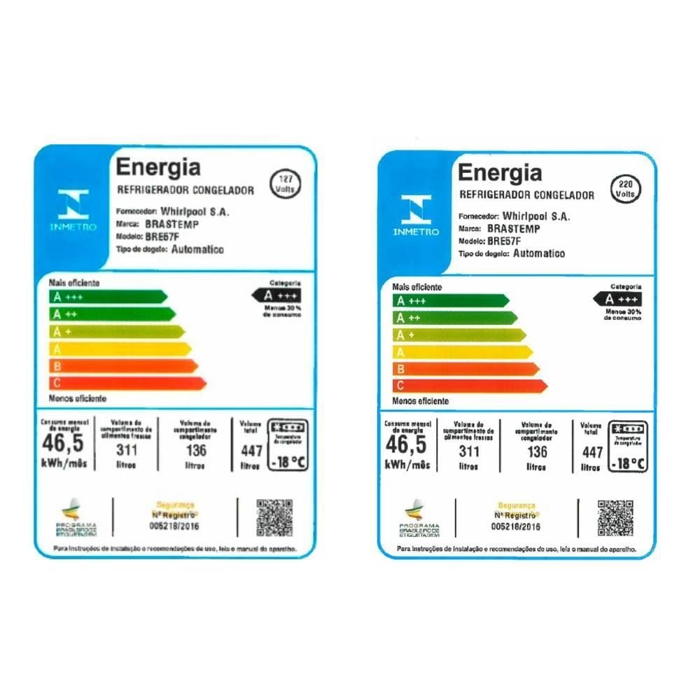 Refrigerador Geladeira Brastemp Frost Free Inverse 447 Litros BRE57FK