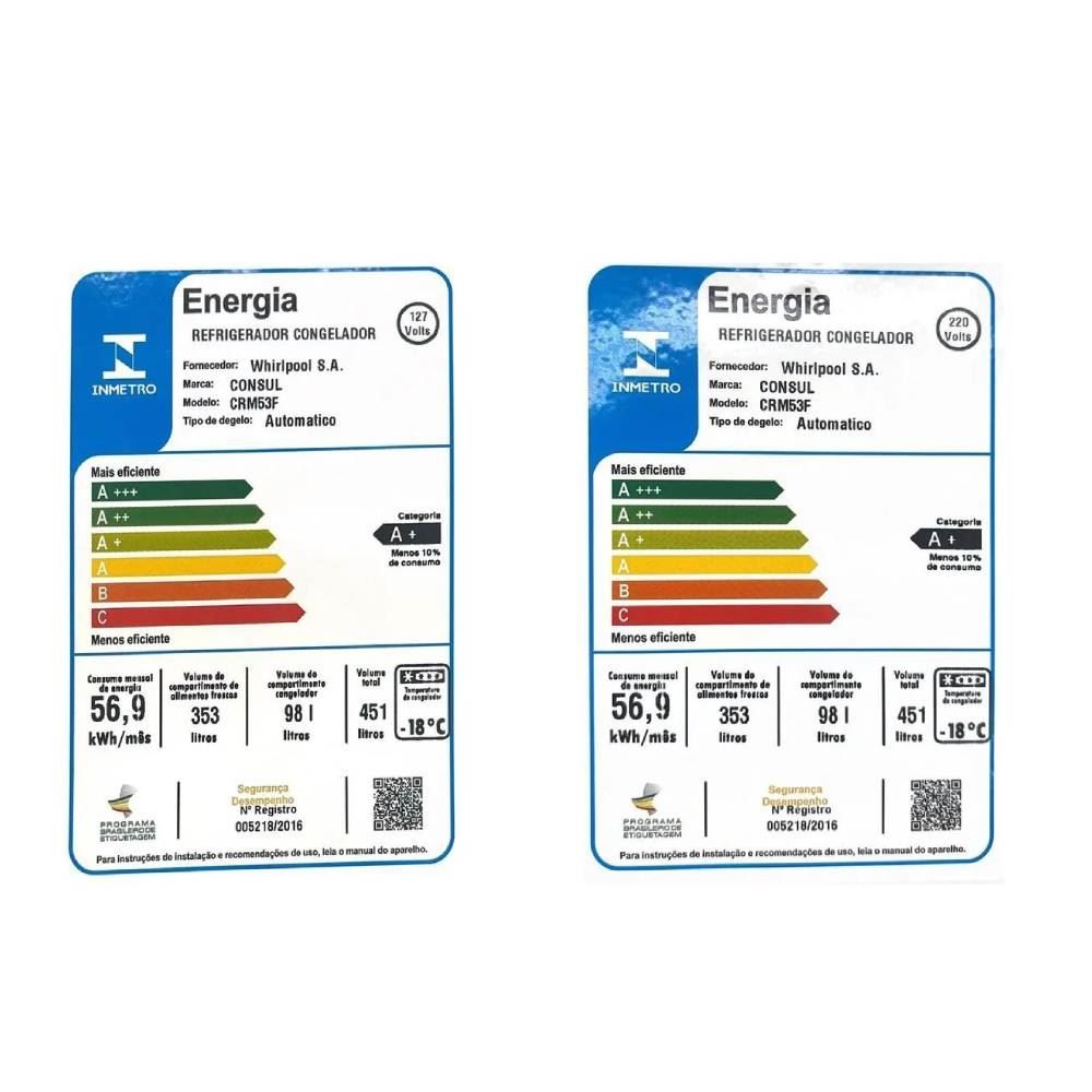 Refrigerador Geladeira Consul Inox Duplex 451 Litros CRM53FB