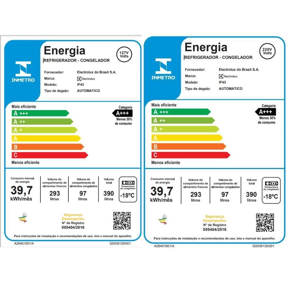Refrigerador Geladeira Electrolux Frost Free com AutoSense Duplex 390 Litros IF43