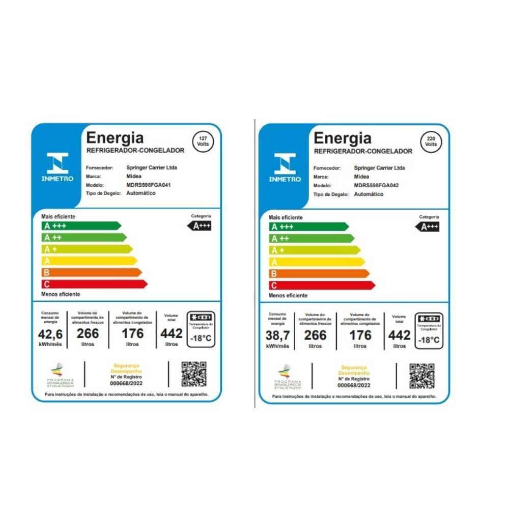 Refrigerador Geladeira Midea Side By Side Inverter Inox 442 Litros MDRS598FGA