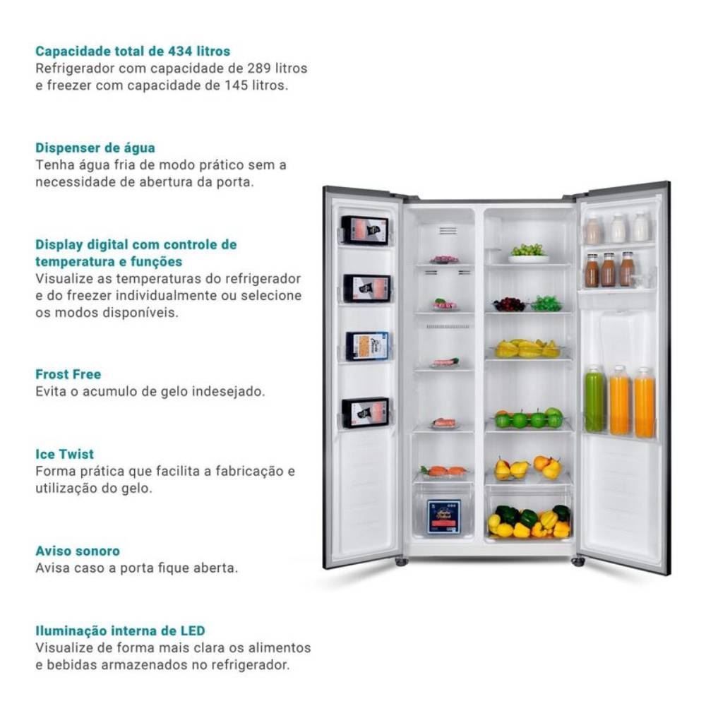 Refrigerador Philco Side By Side 434 Litros Eco Inverter PRF535ID