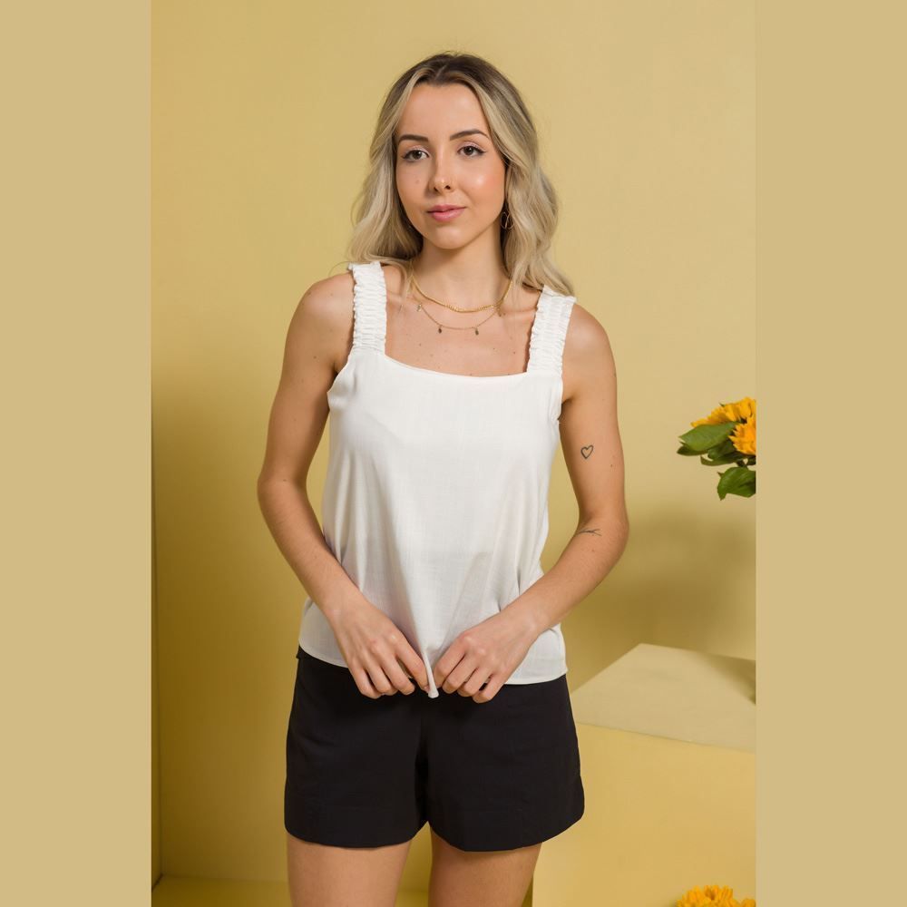 Regata Feminina Alça Com Elástico Franzido Patrícia Foster