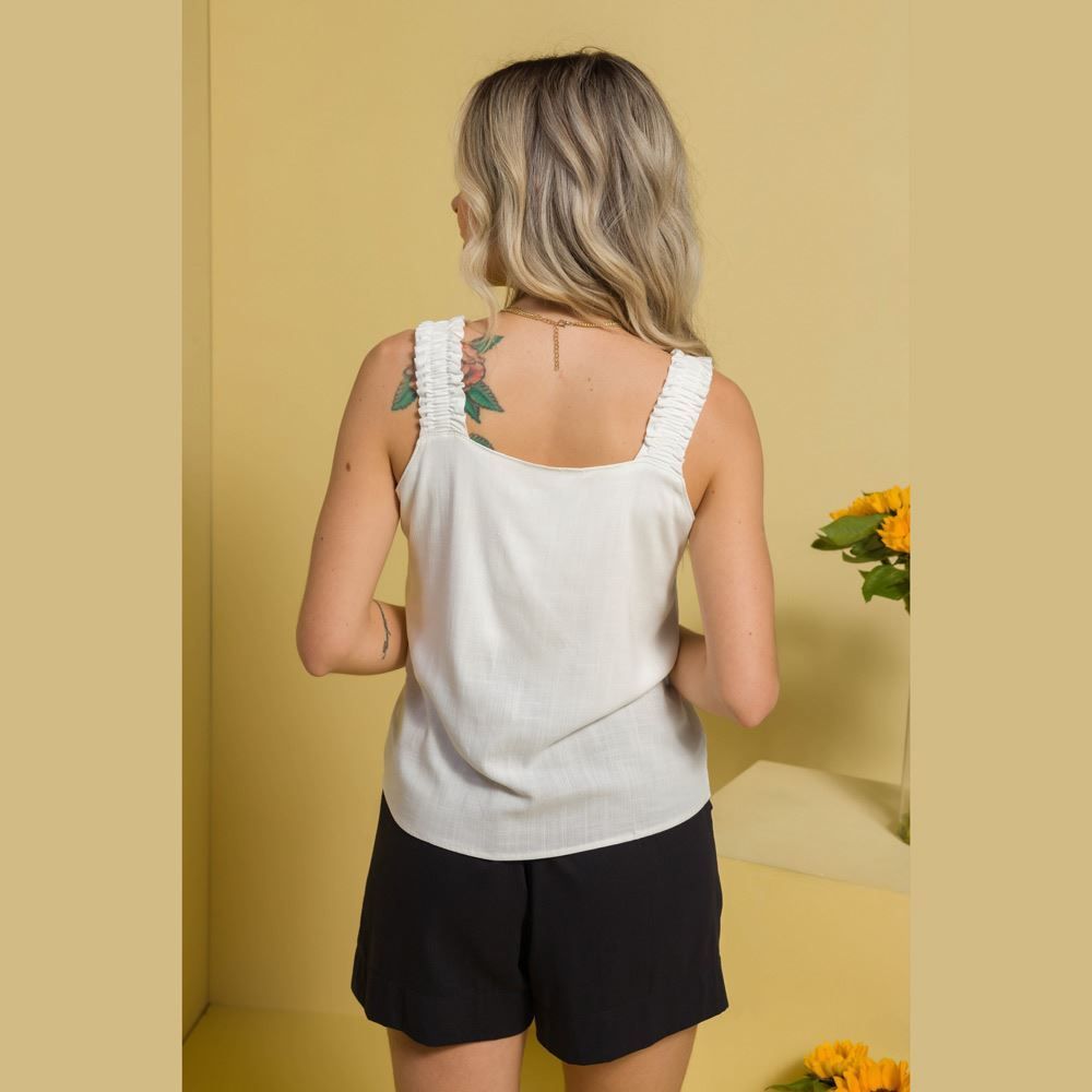 Regata Feminina Alça Com Elástico Franzido Patrícia Foster