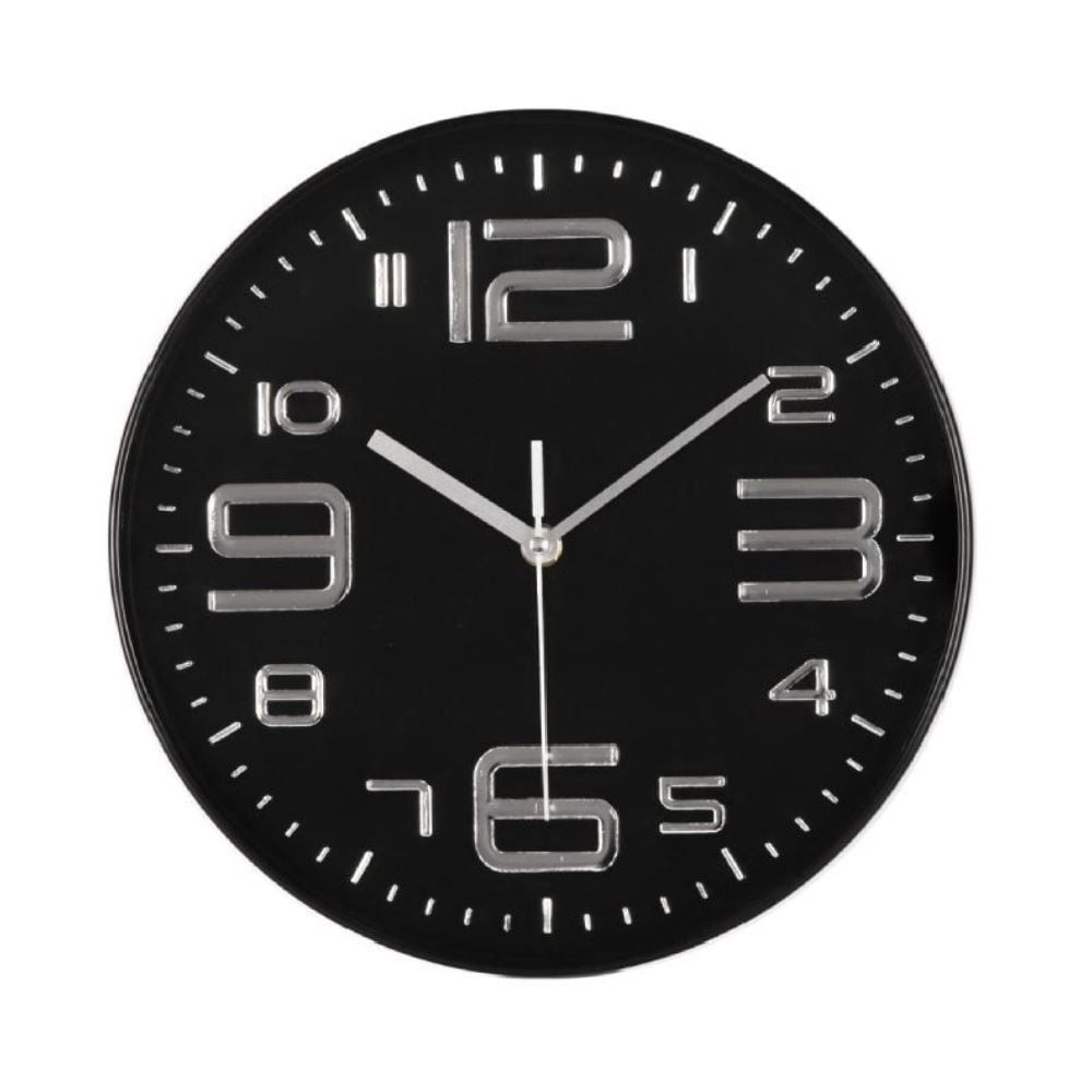 Relógio De Parede Com Fundo Preto Havan Casa 30 Cm - Prata