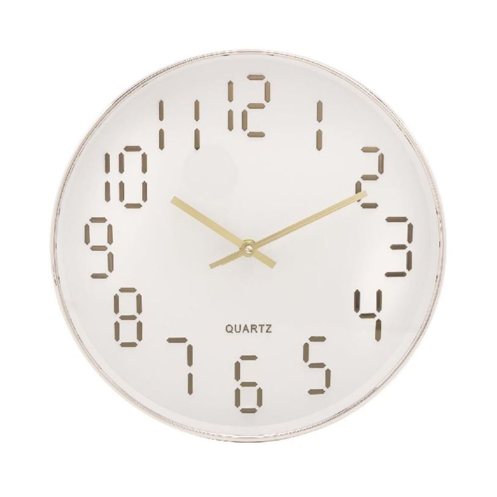 Relógio De Parede Lyor 30,5 Cm - Quartz Branco Com Dourado