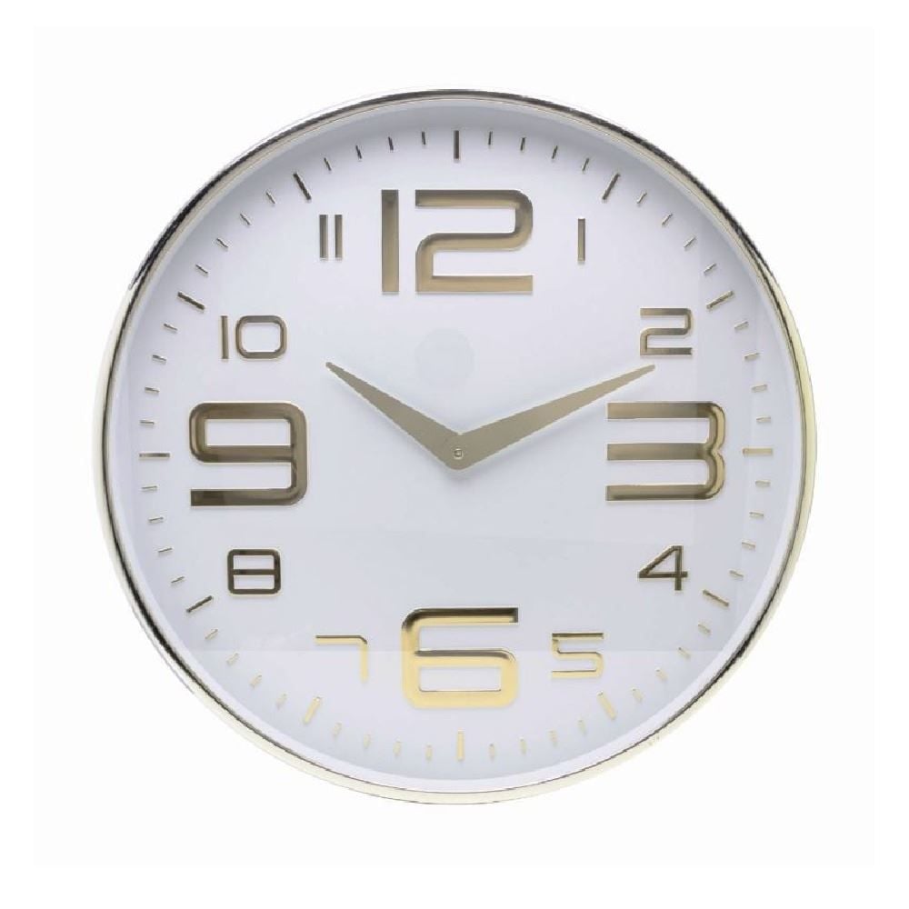 Relógio De Parede Lyor 30,5 Cm - Branco Com Dourado