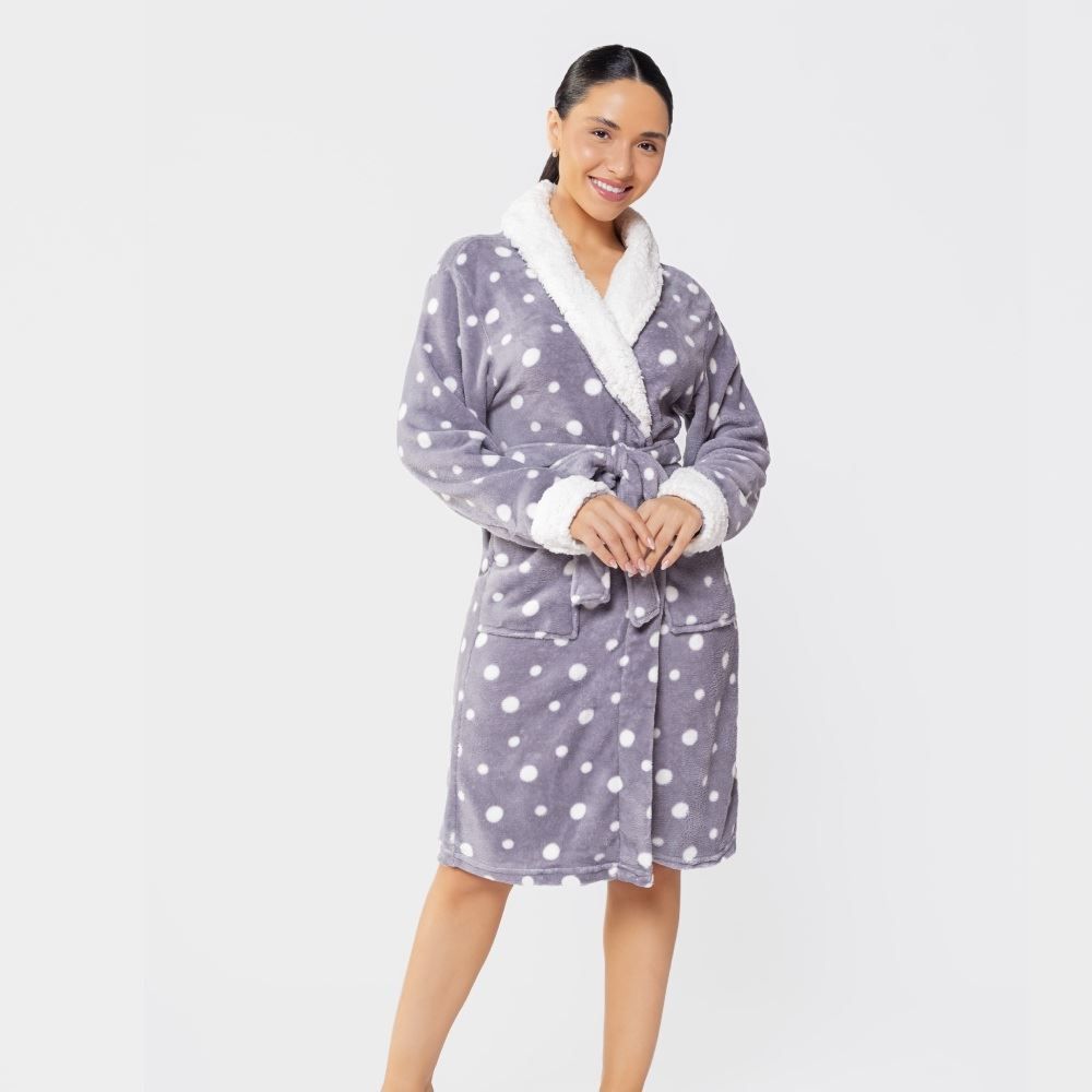 Roupão Adulto Gg Microfibra Elegance Havan Casa - Poa Cinza