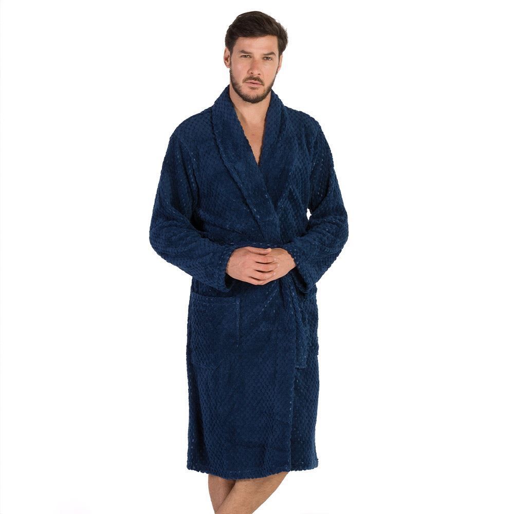 Roupão Masculino G Microfibra Marc Alain - Azul Profundo