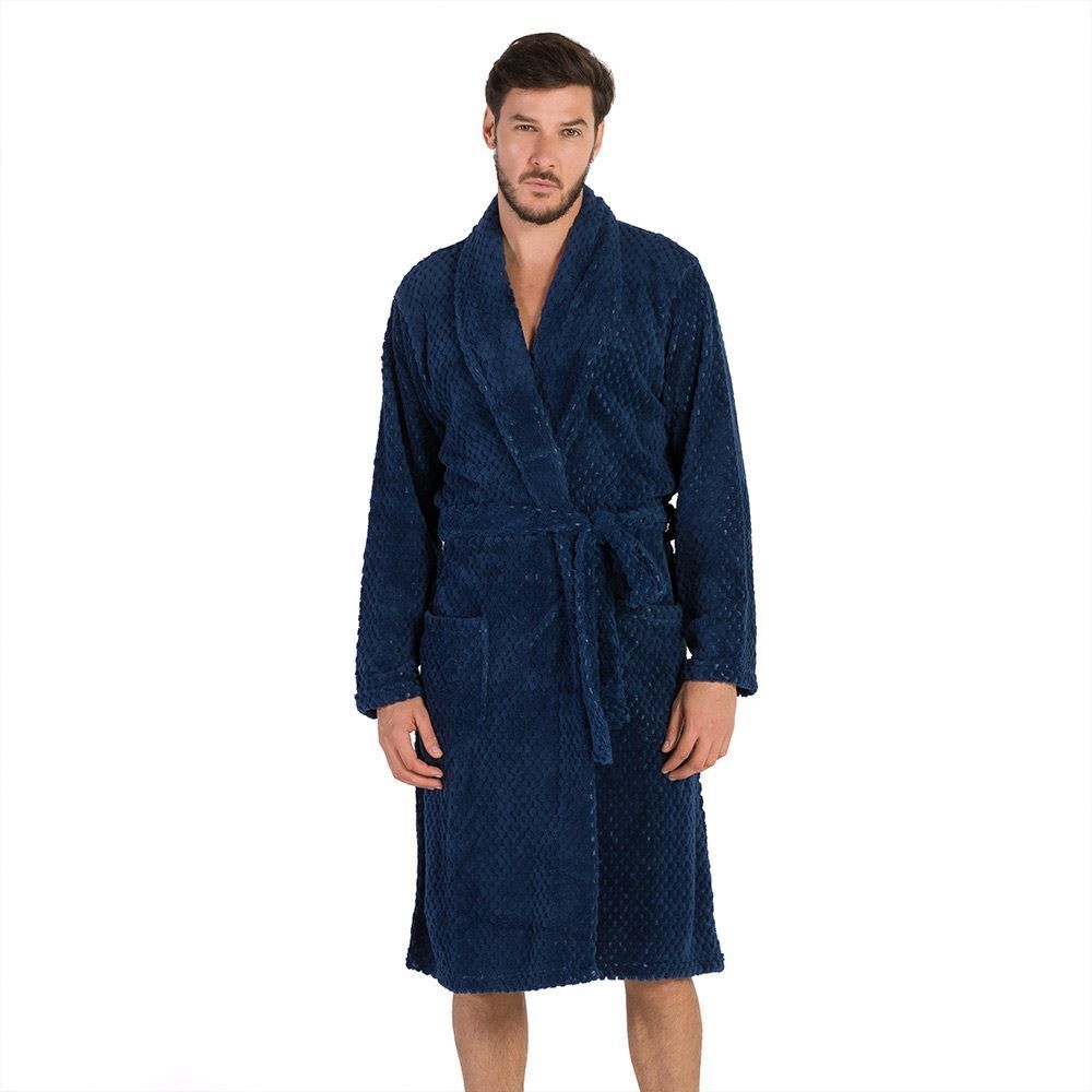 Roupão Masculino G Microfibra Marc Alain - Azul Profundo