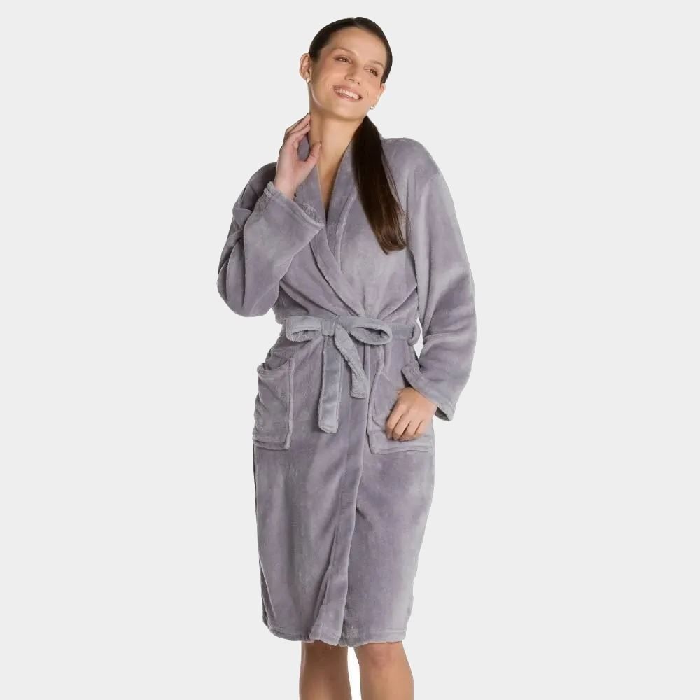 Roupão Adulto P Microfibra Paris Havan Casa - Cinza Amianto