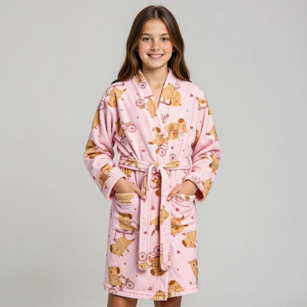 Roupão Infantil G Microfibra Lumini Havan Kids - Capivara Rosa