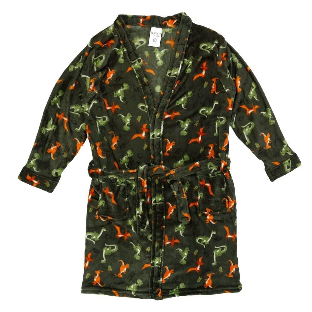 Roupão Infantil G Microfibra Lumini Havan Kids - Dinossauro Verde