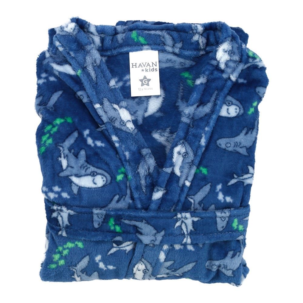 Roupão Infantil G Microfibra Lumini Havan Kids - Tubarão Azul