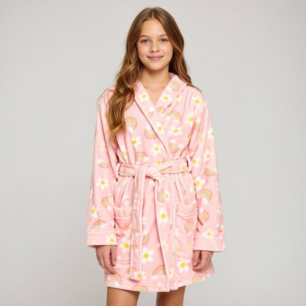 Roupão Infantil G Microfibra Lumini Havan Kids - Arco Íris Rosa