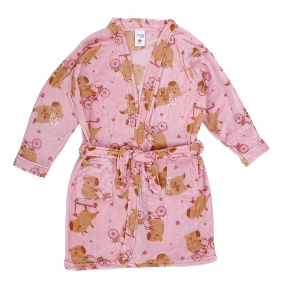 Roupão Infantil m Microfibra Lumini Havan Kids - Capivara Rosa