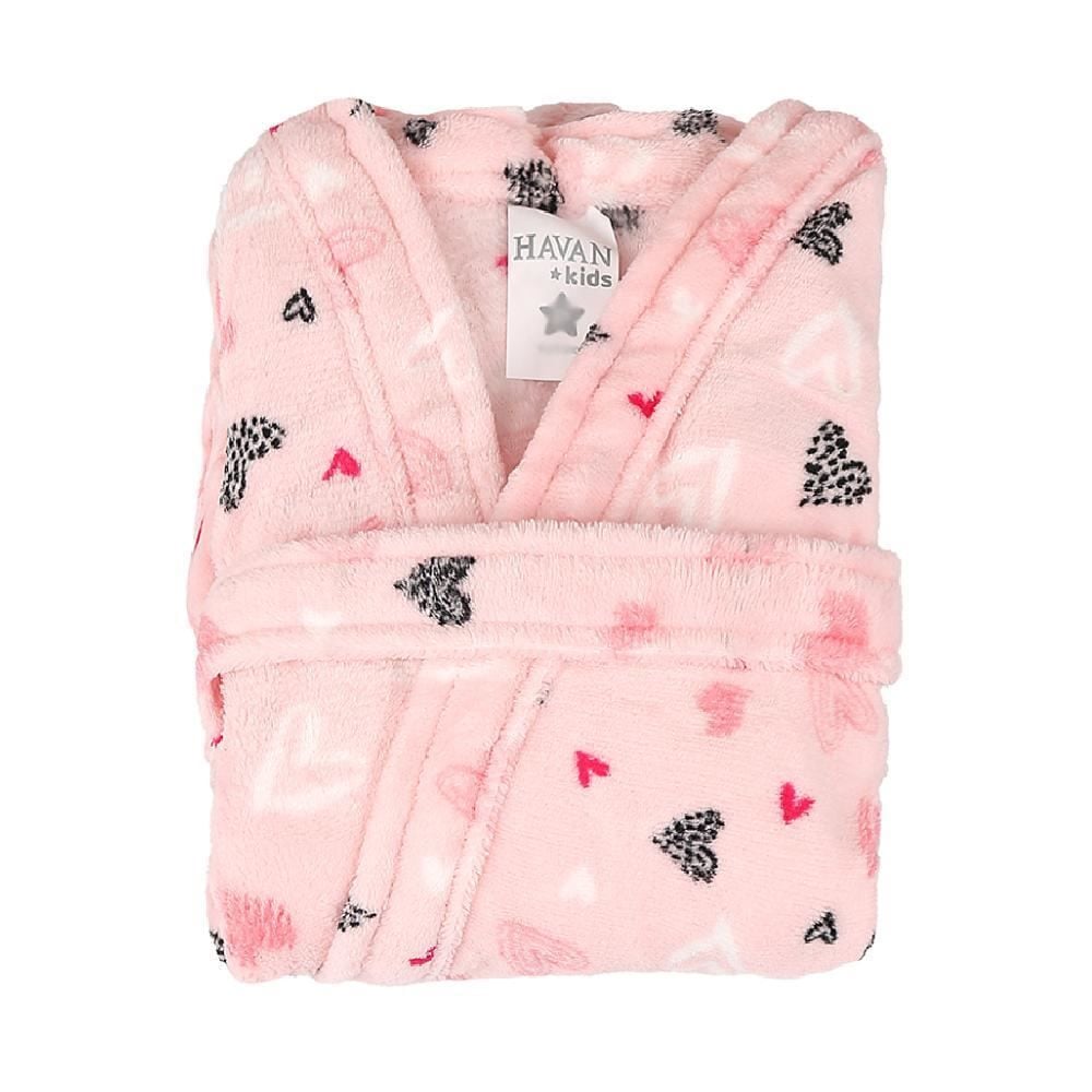 Roupão Infantil P Microfibra Lumini Havan Kids - Coração Rosa