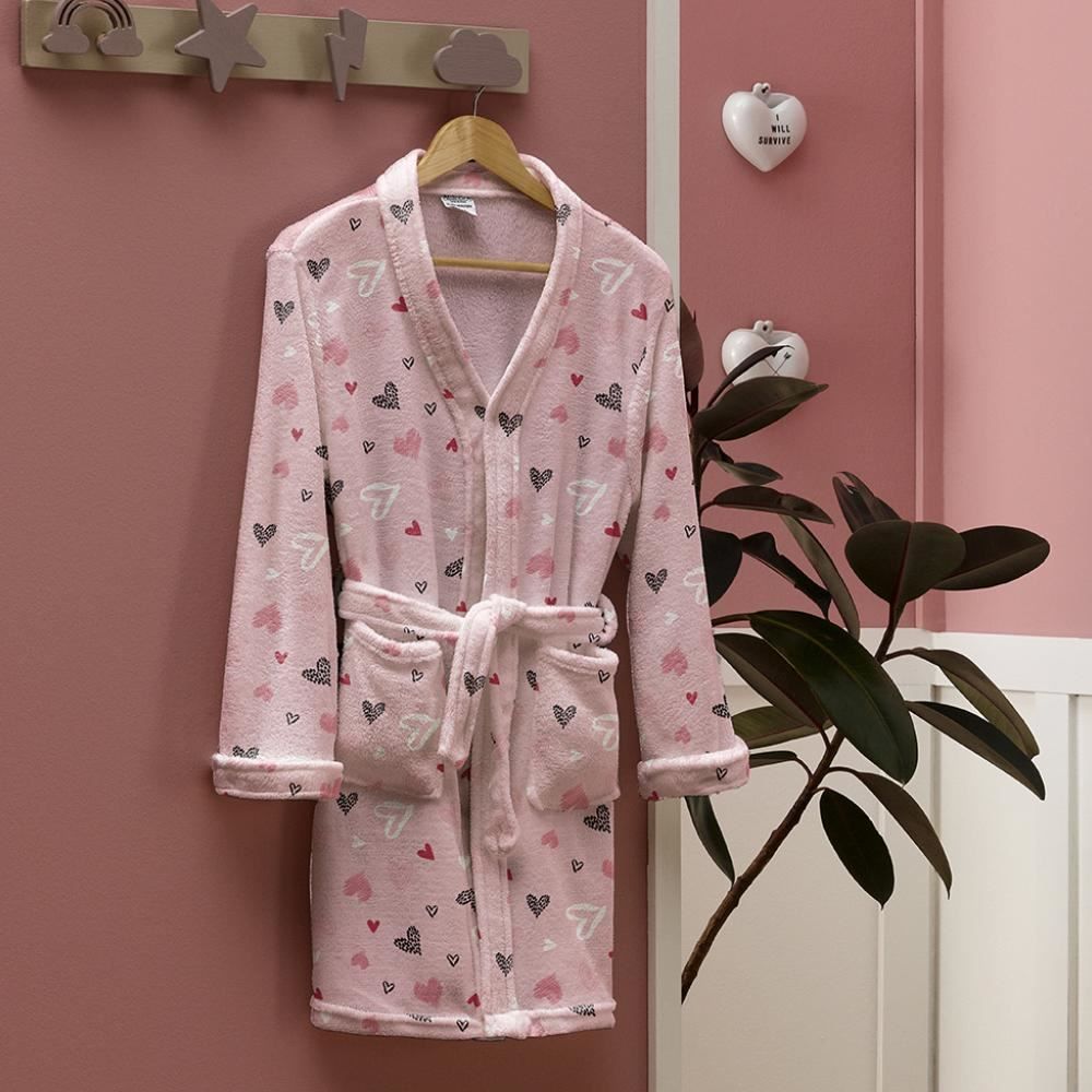 Roupão Infantil P Microfibra Lumini Havan Kids - Coração Rosa