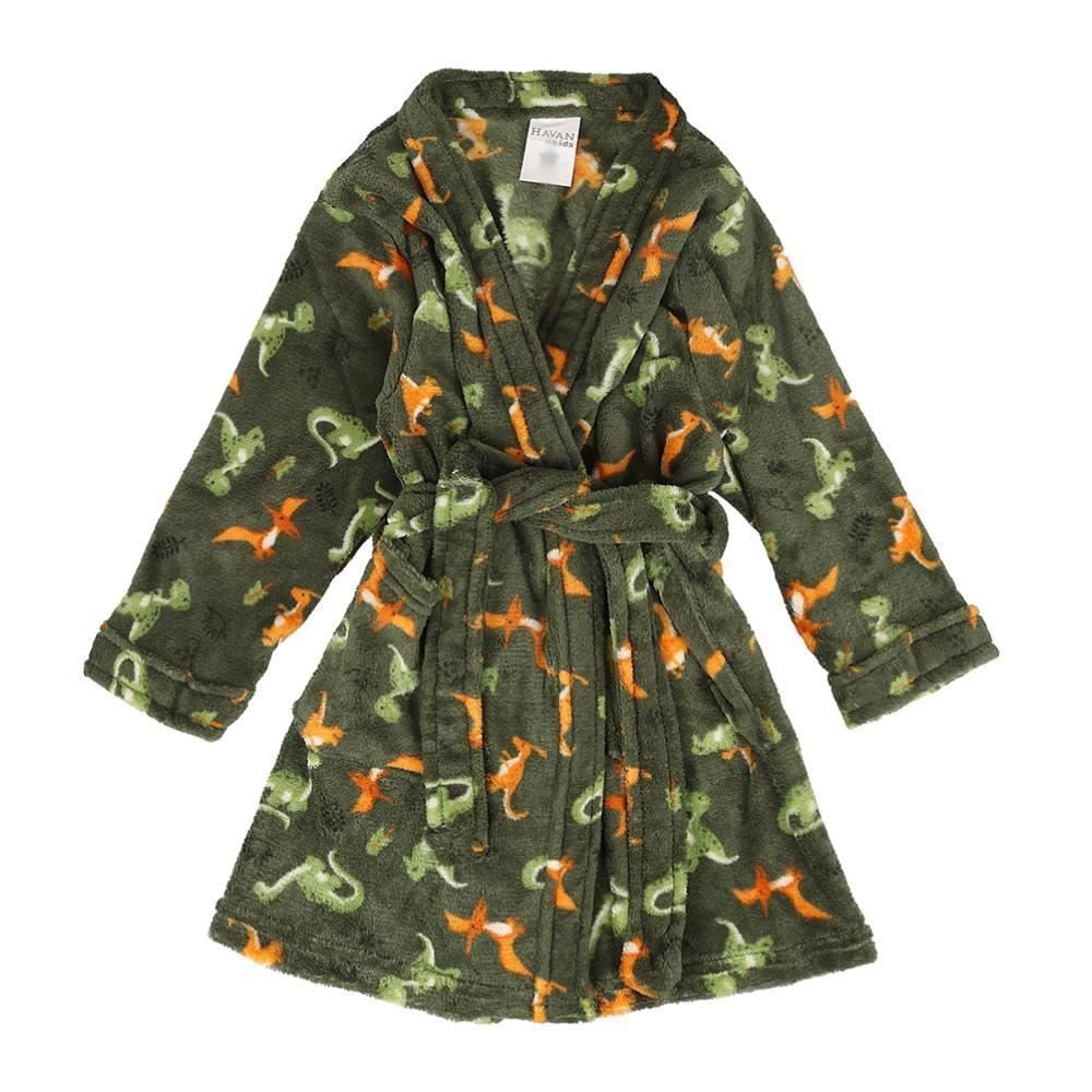 Roupão Infantil P Microfibra Lumini Havan Kids - Dinossauro Verde