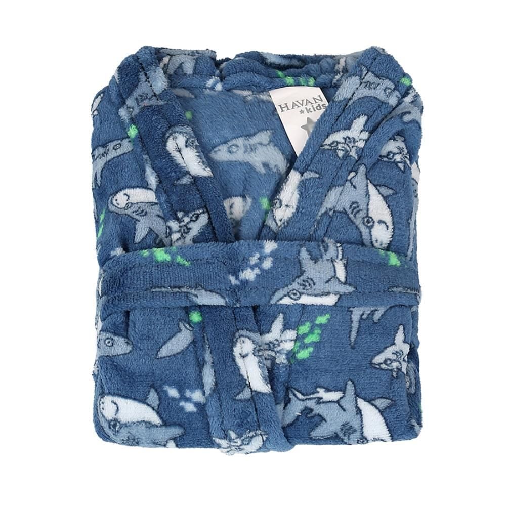 Roupão Infantil P Microfibra Lumini Havan Kids - Tubarão Azul