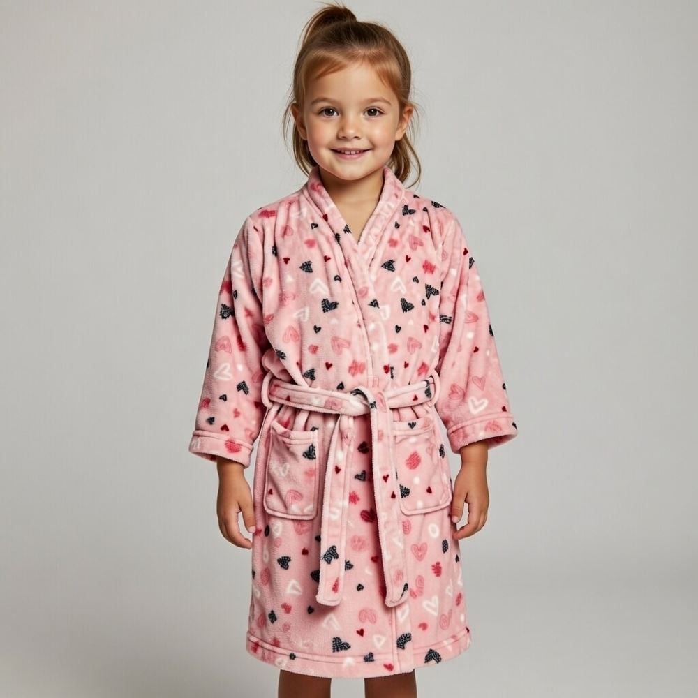 Roupão Infantil P Microfibra Lumini Havan Kids - Coração Rosa