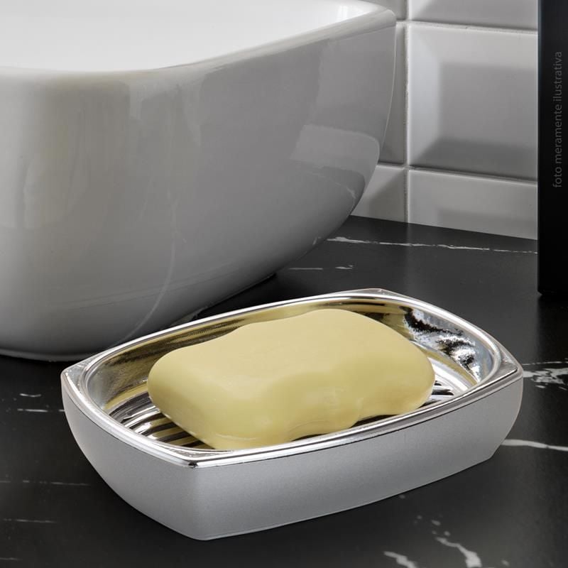 Saboneteira Branca Com Aço Escovado Conceito Arthi