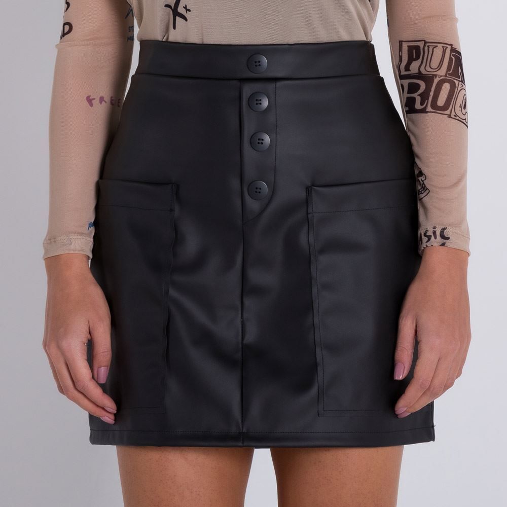 Saia Couro com Bolsos Boby Blues