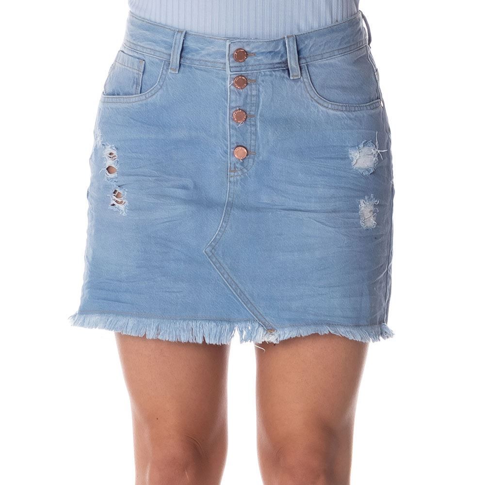 Saia Jeans com Botões e Bigode 3D Patrícia Foster