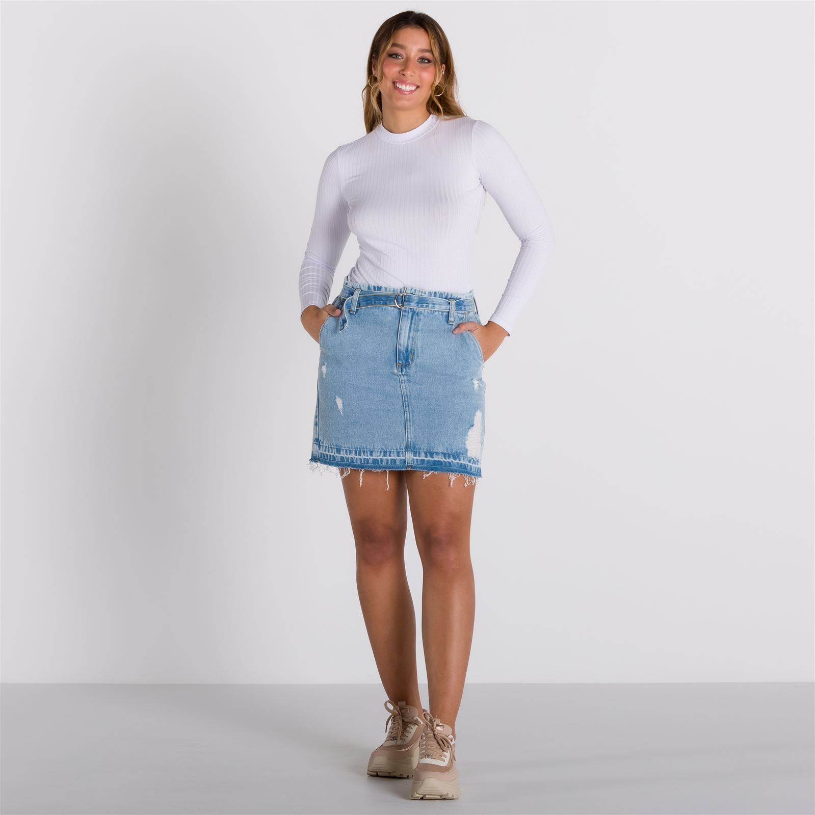 Saia Jeans com Cinto Boby Blues