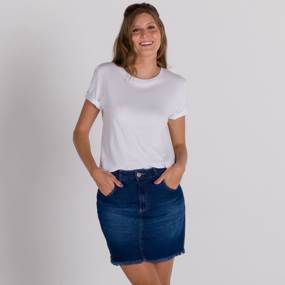 Saia Jeans Curta Barra Desfiada Patrícia Foster
