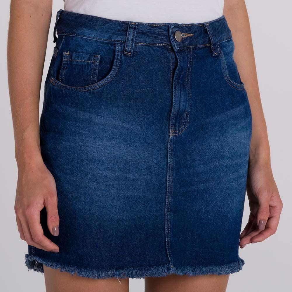 Saia Jeans Curta Barra Desfiada Patrícia Foster