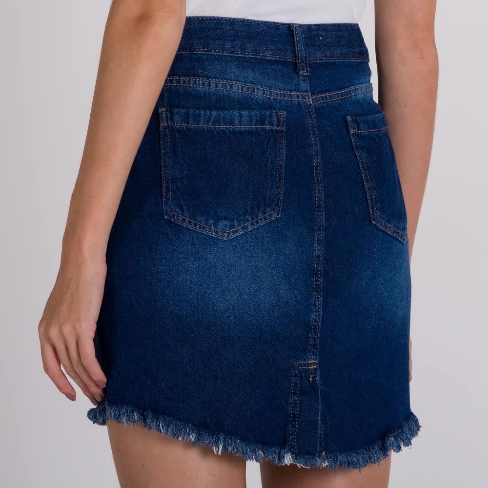 Saia Jeans Curta Barra Desfiada Patrícia Foster