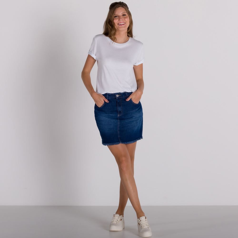Saia Jeans Curta Barra Desfiada Patrícia Foster