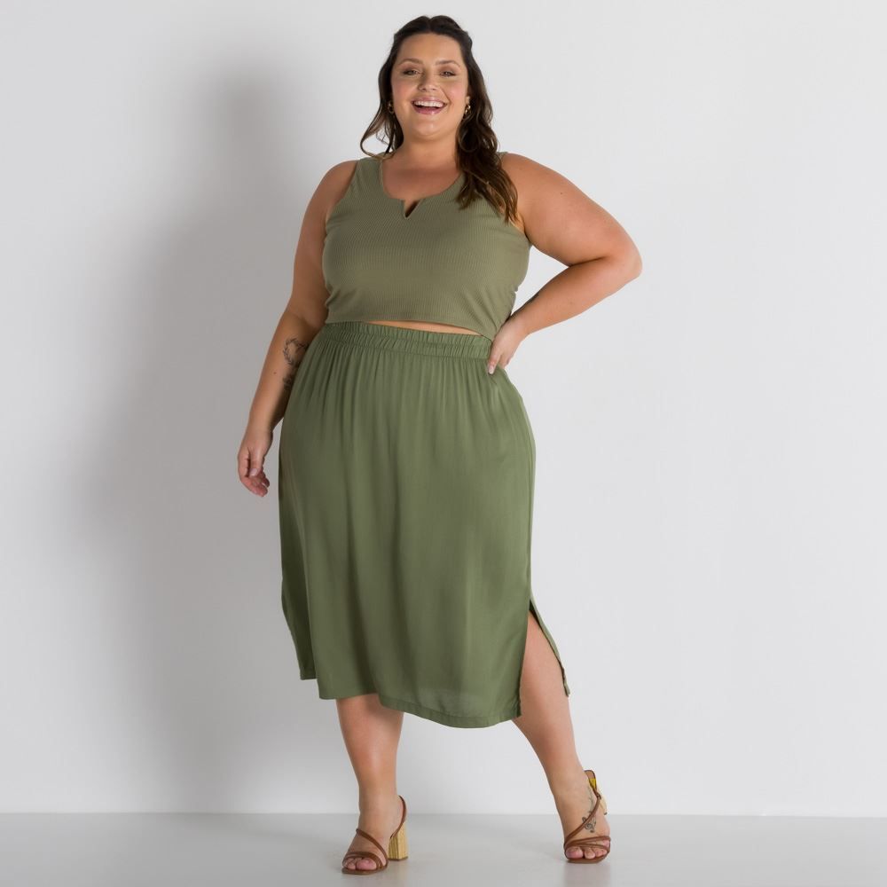 Saia Midi com Abertura Lateral Plus Size Patricia Foster Mais