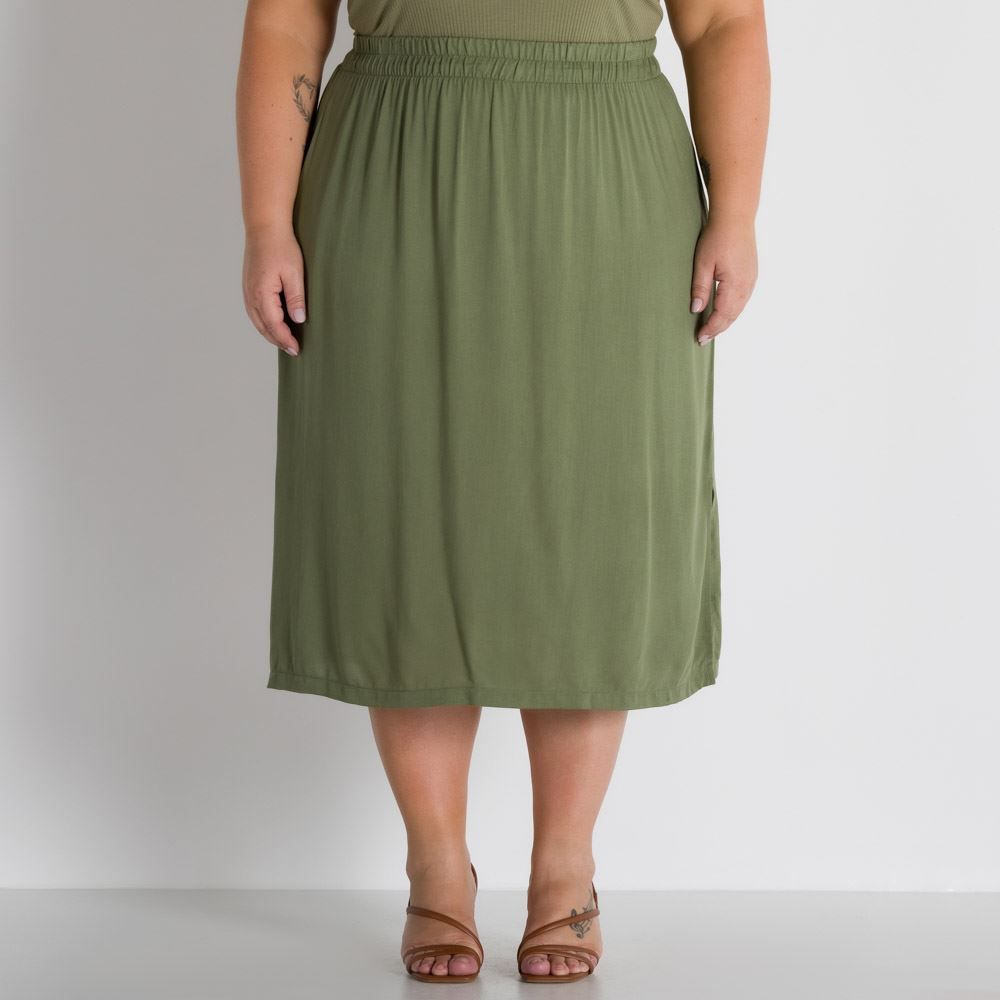 Saia Midi com Abertura Lateral Plus Size Patricia Foster Mais