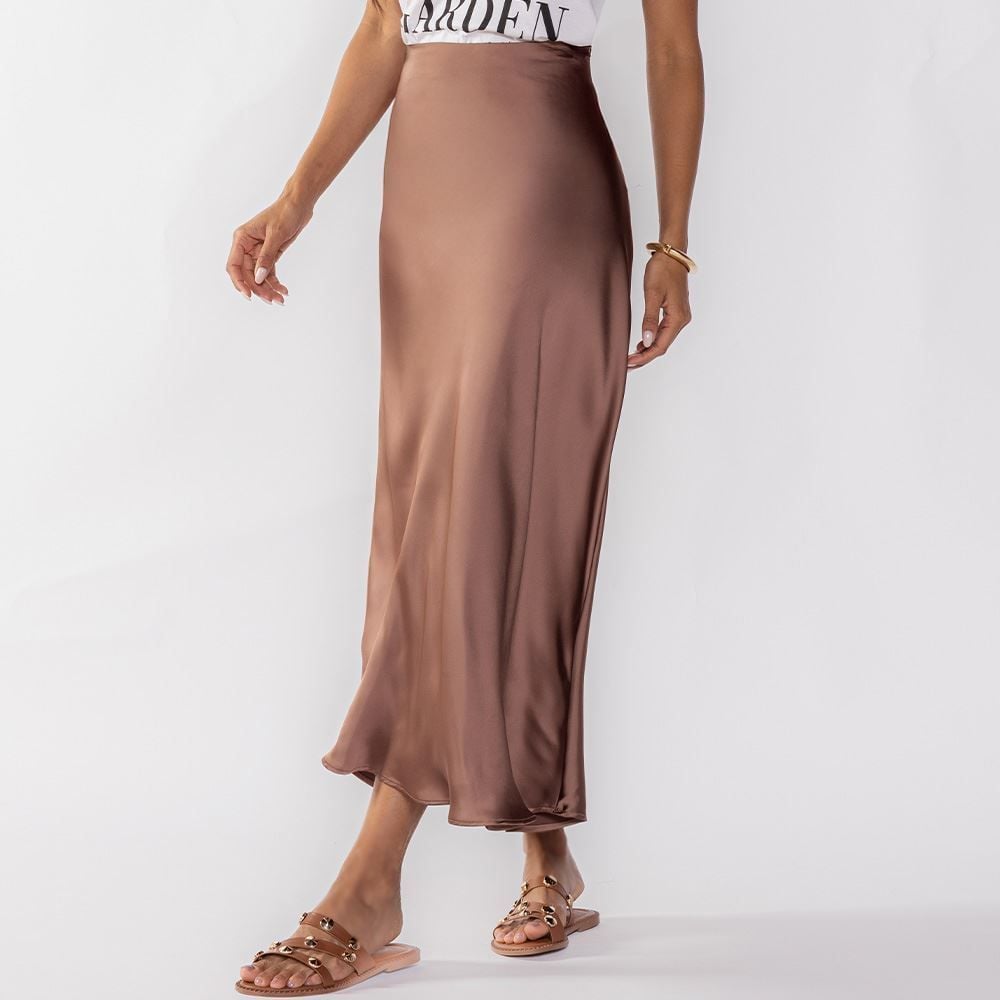 Saia Midi Feminina Em Cetim Patricia Foster