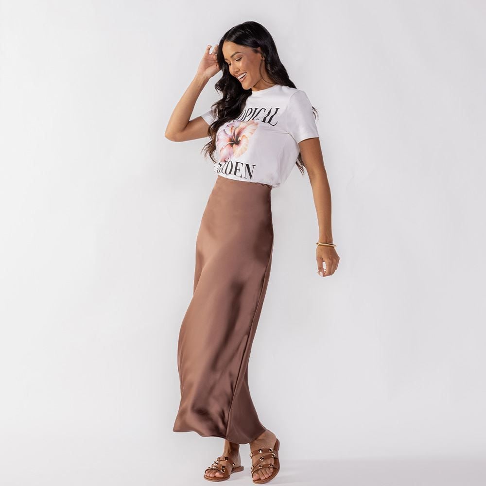 Saia Midi Feminina Em Cetim Patricia Foster