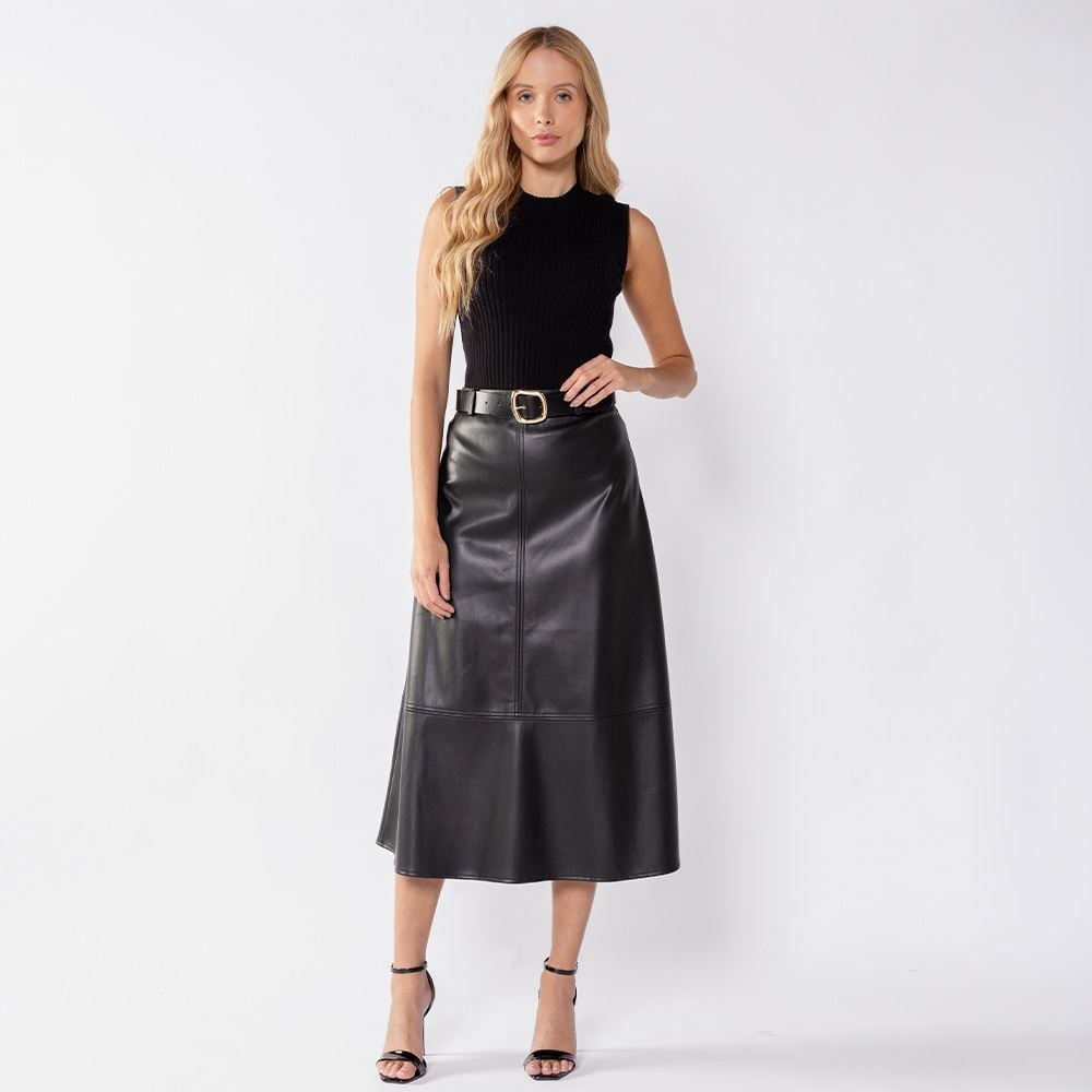 Saia Midi Feminina Em PU Patricia Foster
