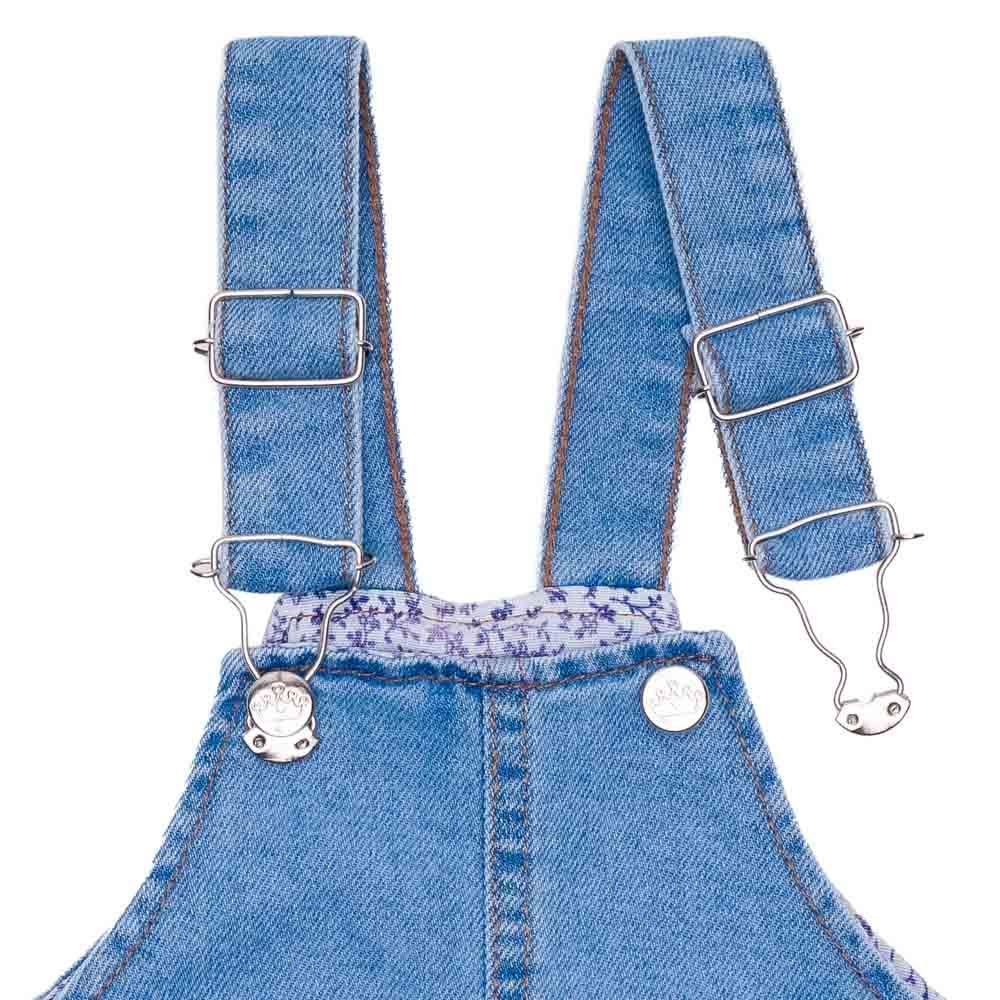 Salopete Jeans de Bebê + Bolsos e Forro Floral Yoyo Baby