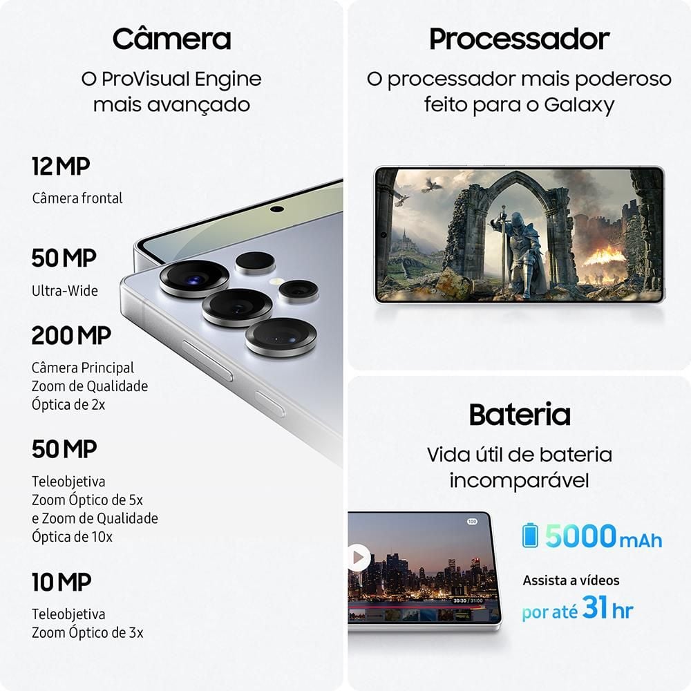 Samsung Galaxy S25 Ultra 5G, 256Gb, 12Gb, Câmera Quádrupla - PRETO