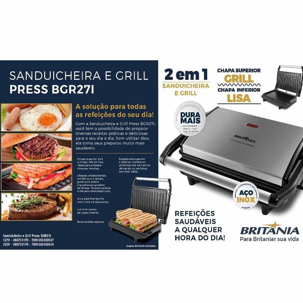 Sanduicheira e Grill Britânia Press BGR27I 