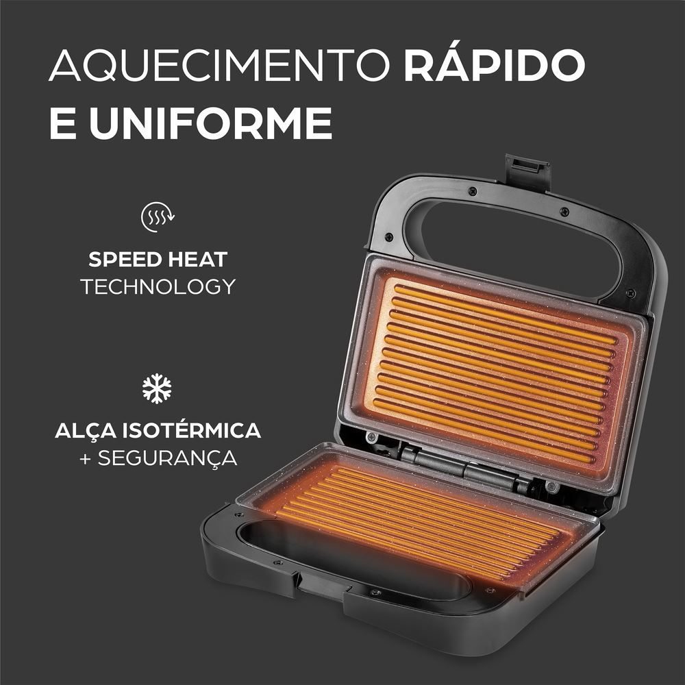 Sanduicheira Grill em Inox WAP WS750 com Aquecimento Rápido Speed Heat