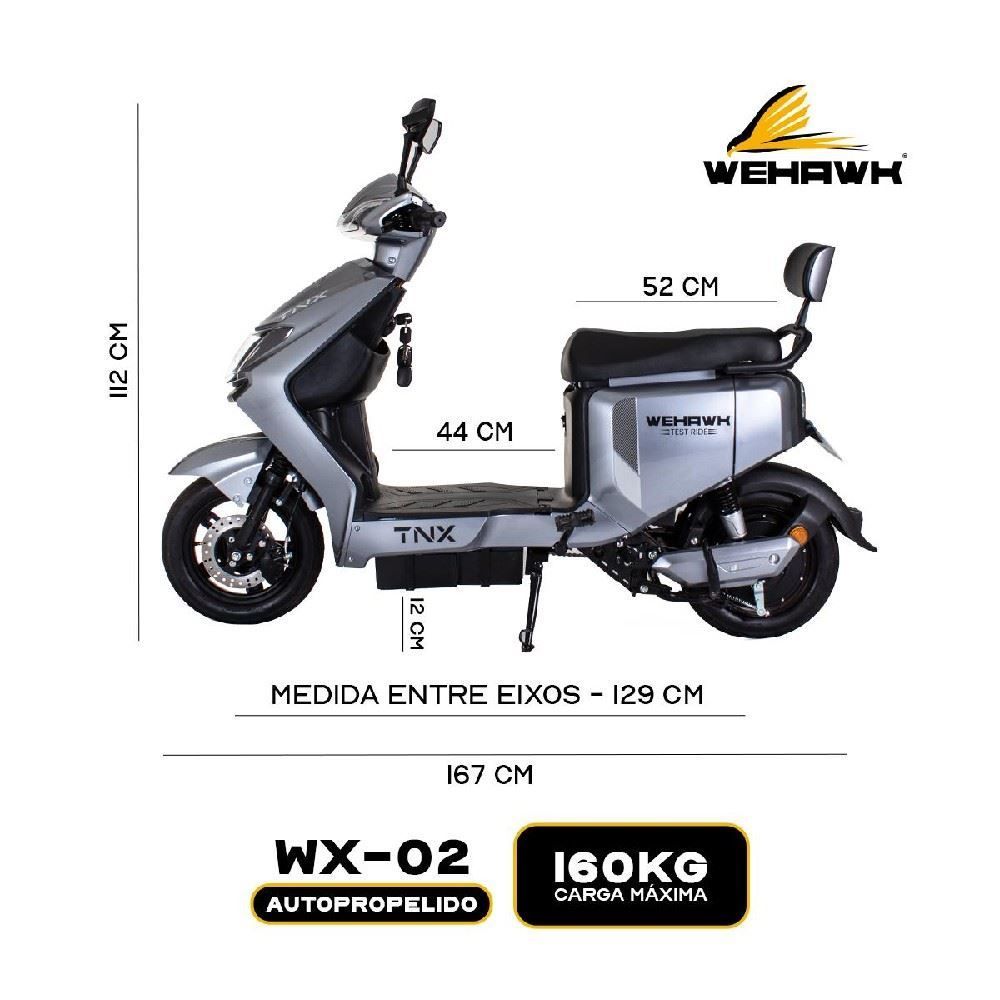 Scooter Elétrica Wehawk Wx-02 1000W 60V 20Ah - Prata