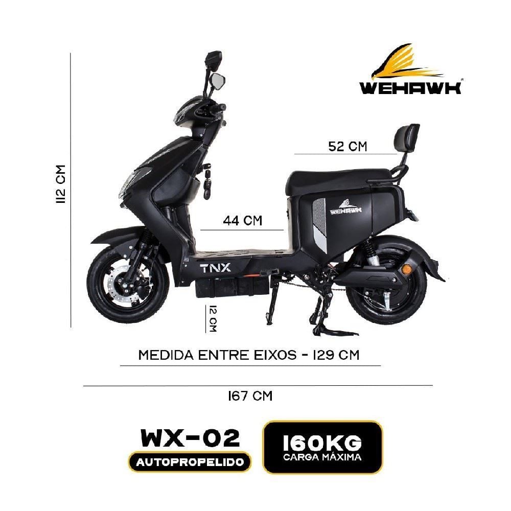 Scooter Elétrica Wehawk Wx-02 1000W 60V 20Ah - Preto Fosco
